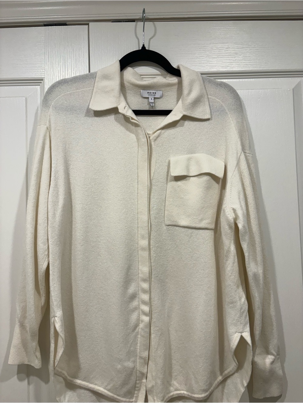 Reiss Cream Button-Up Knit Shirt Cashmere blend